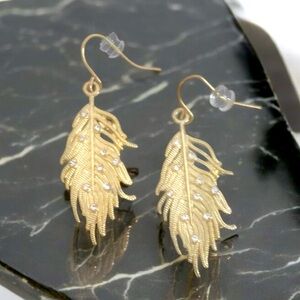 Gold Leaf & Crystal Accent Earrings